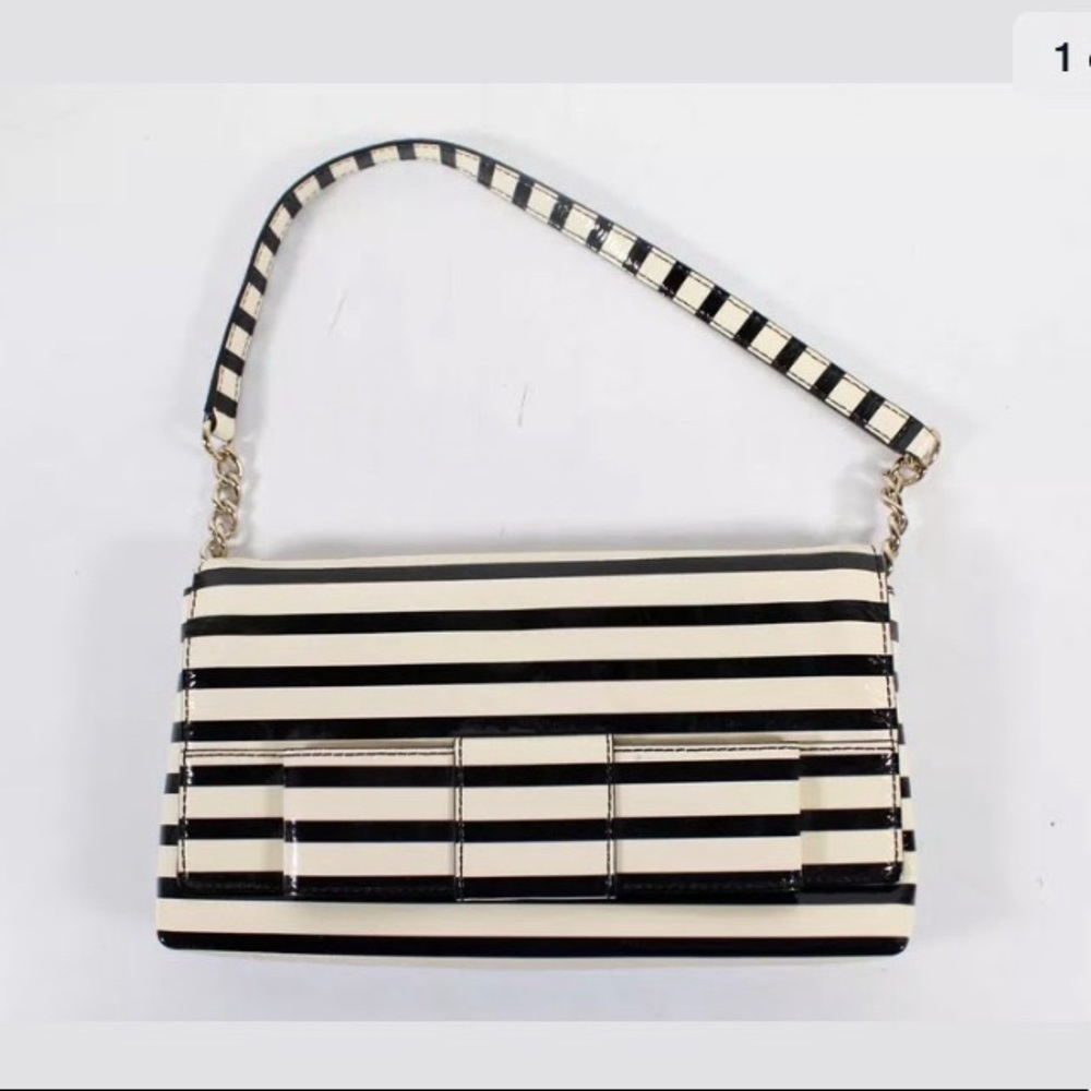 Kate Spade Ruby Street Monette Striped Bow Patent Leather Chain Shoulder Handbag